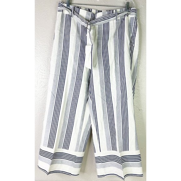 C EST 1946 Sz 18/20 Striped Wide Leg Belted Pants Linen/Rayon Blue White NWT - Picture 1 of 10